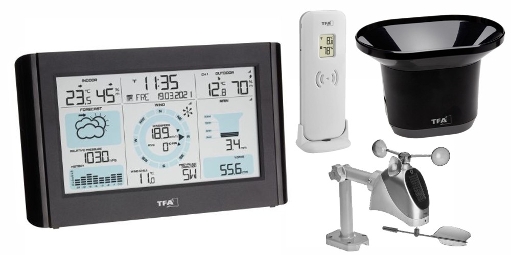 Hobby meteostanice pro měření rychlosti a směru větru, srážek, teploty a vlhkosti a tlaku TFA 35.1161.01 WEATHER PRO