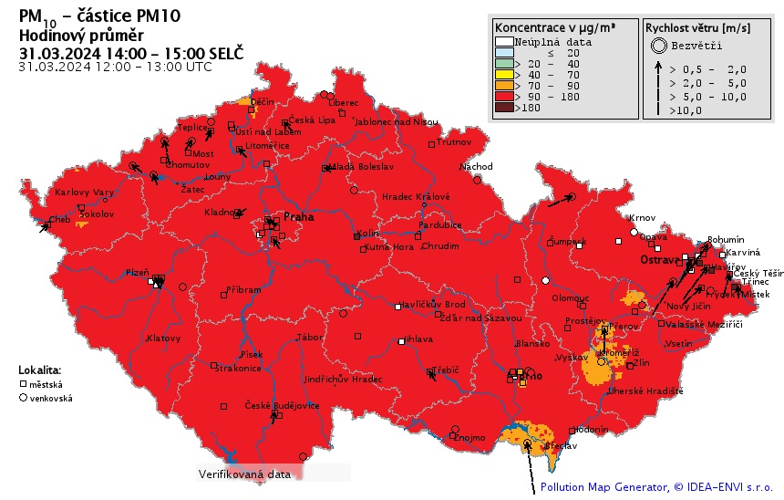 Mapa kvalita vzduchu v ČR