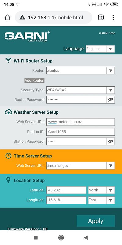 Screen meteostanice Garni 1055