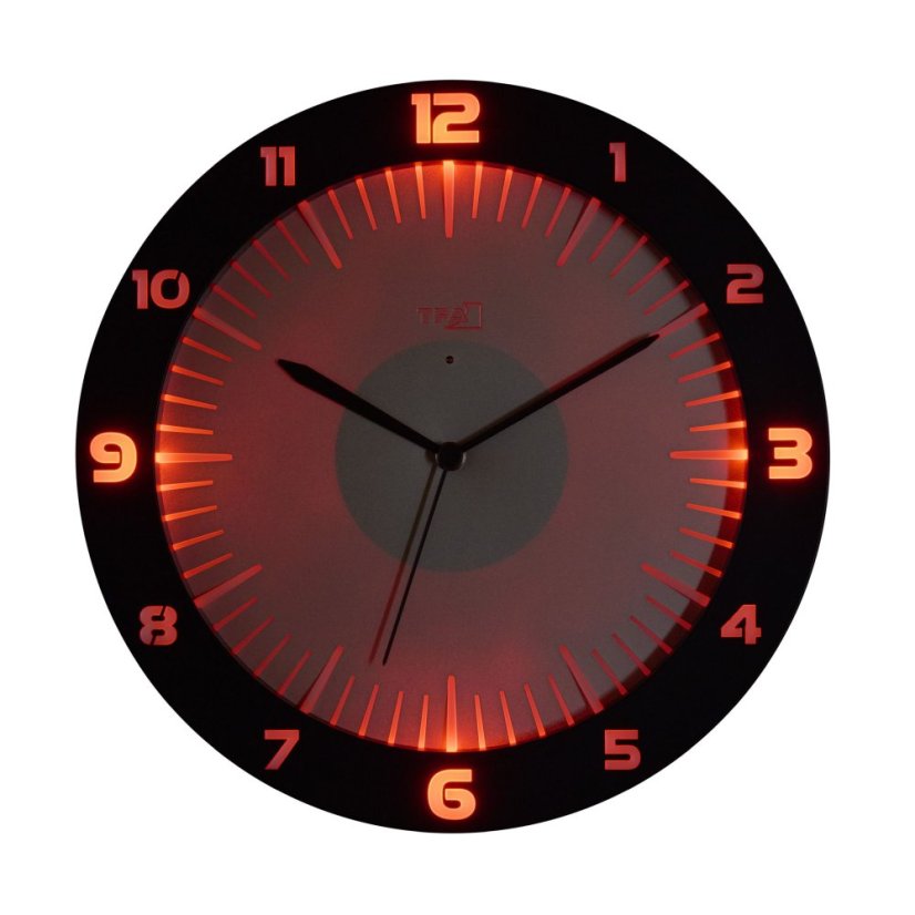 TFA 60.3553.10 - rádiem řízené nástěnné hodiny s barevným osvětlením LUMOCLOCK