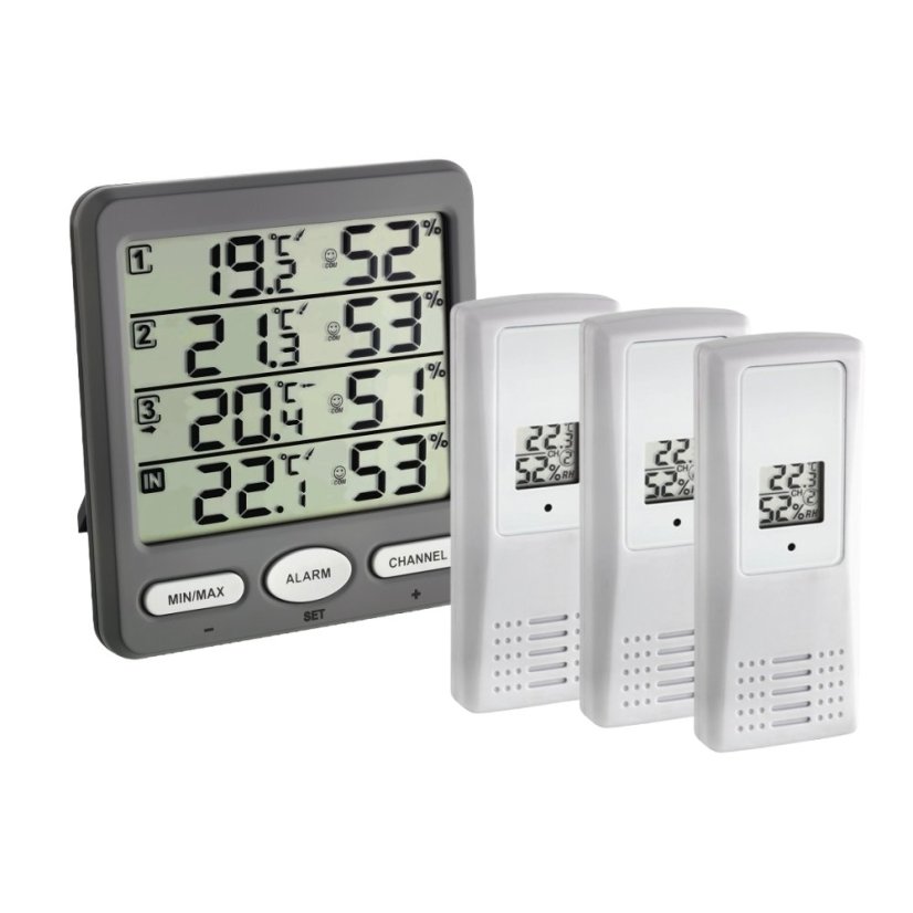 TFA 30.3054.10 - KLIMA-MONITOR - Teploměr a vlhkoměr s 3 bezdrátovými senzory