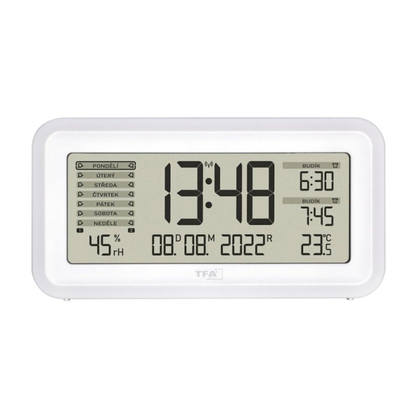 TFA 60.2562.02.CZ BOXX2- Rádiem řízený digitální budík s automatickým podsvícením a českými popisky na displeji