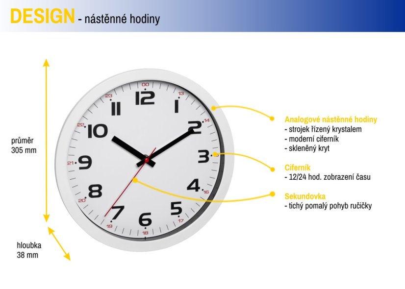 TFA 60.3050.02 - Nástěnné hodiny s tichým chodem - bílé