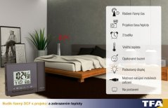 TFA 60.5013.01 - Digitální budík s rádiově řízeným časem a projekcí - černý
