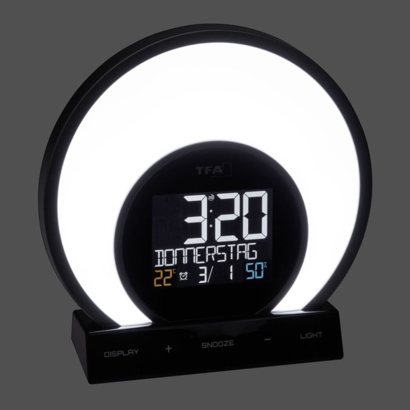 TFA 60.2026.01 - SOLUNA - Digitální budík s barevným podsvícením, teplotou a vlhkostí