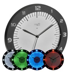 TFA 60.3553.10 - rádiem řízené nástěnné hodiny s barevným osvětlením LUMOCLOCK