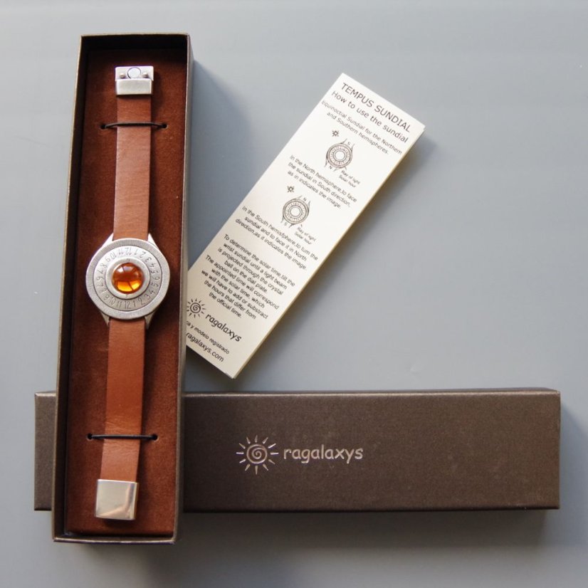 Náramkové sluneční hodiny Tempus - oranžový kámen - velikost M