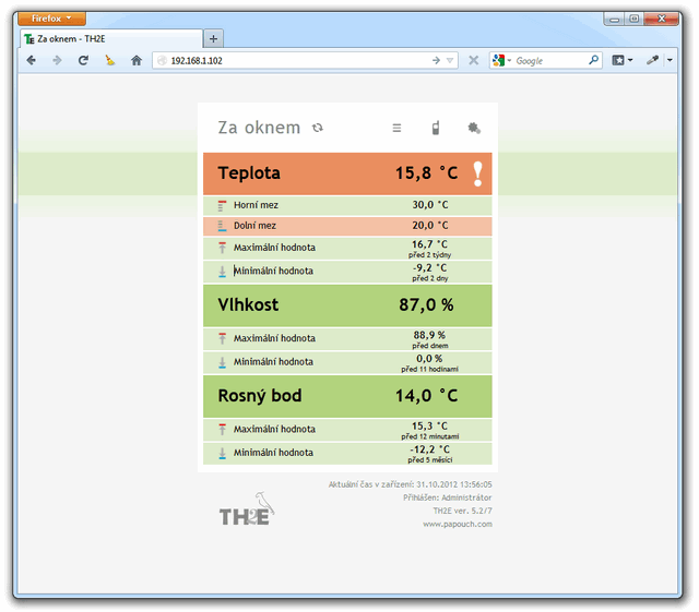 TH2E - Ethernetový teploměr s vlhkoměrem