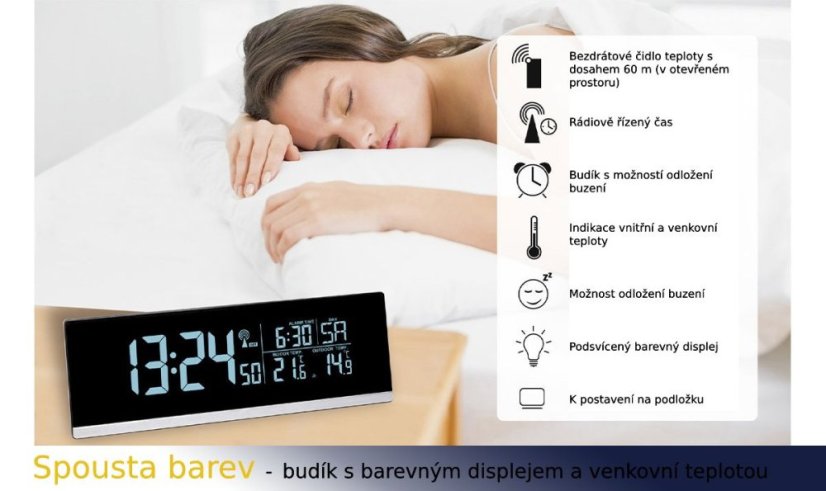 TFA 60.2548.01 - Rádiově řízený budík s barevným displejem a USB výstupem