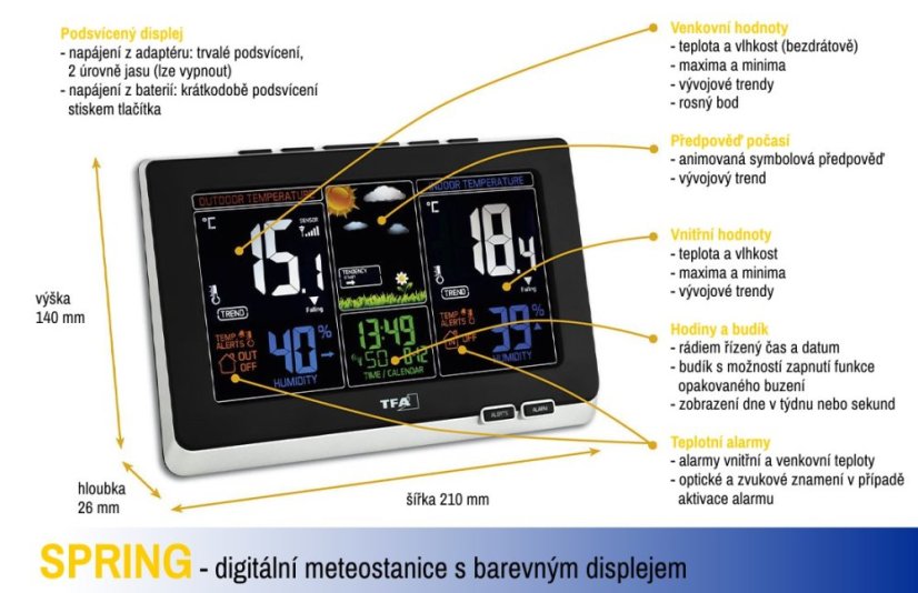 TFA 35.1129.01 - SPRING - Meteostanice s barevným displejem
