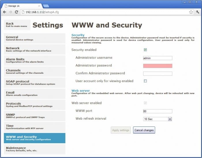 Comet P8511 - Web Sensor - jednokanálový snímač teploty a vlhkosti pro Ethernet + kalibrační list