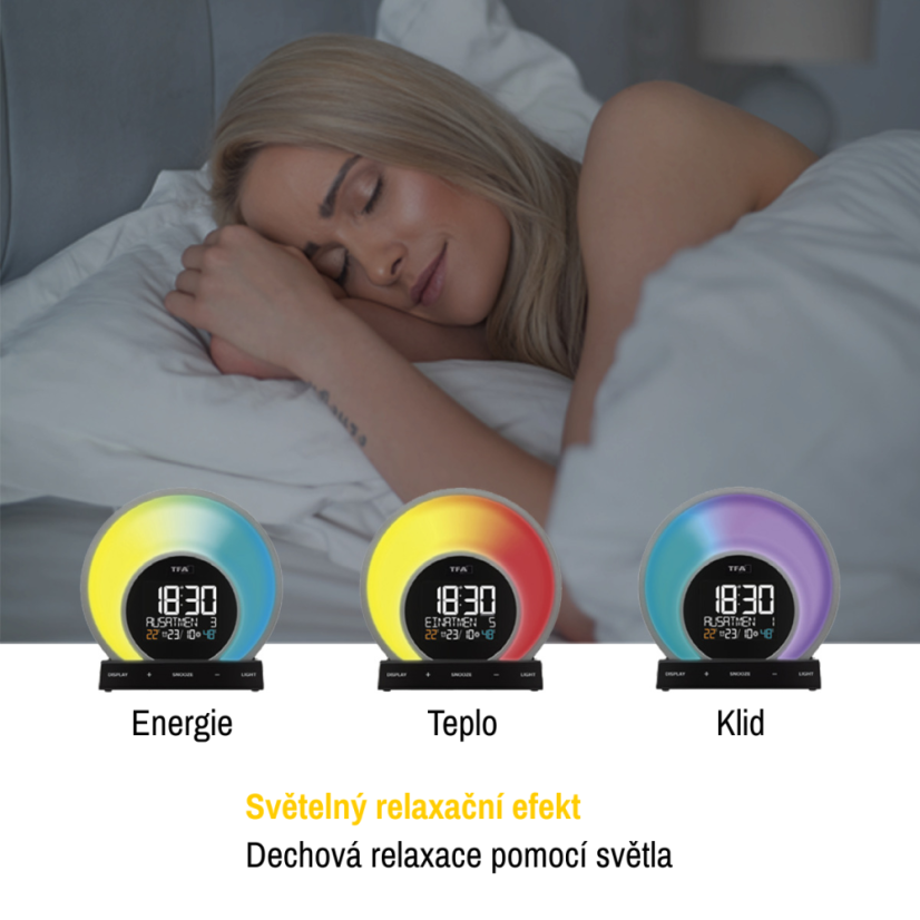 TFA 60.2026.01 - SOLUNA - Digitální budík s barevným podsvícením, teplotou a vlhkostí