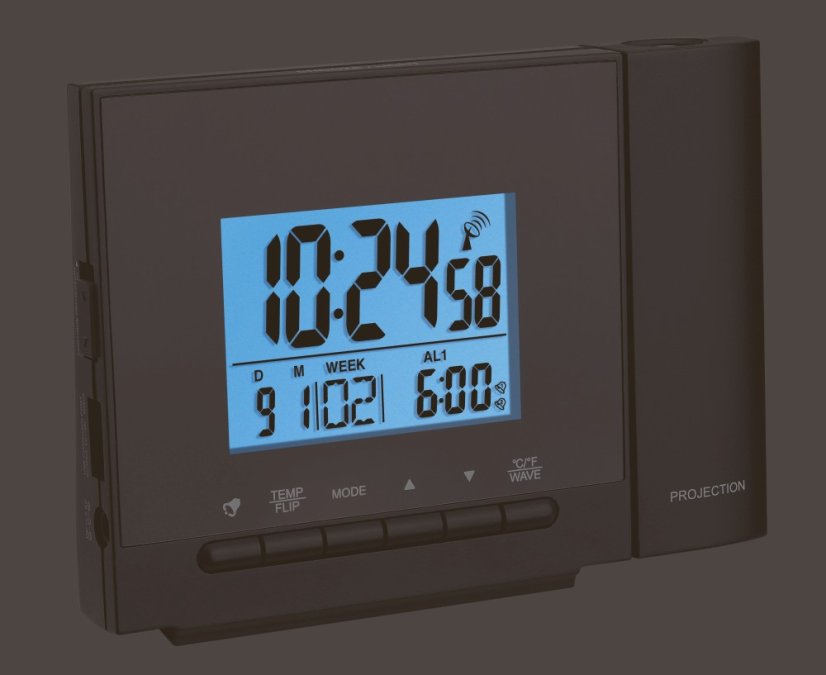 TFA 60.5013.01 - Digitální budík s rádiově řízeným časem a projekcí - černý