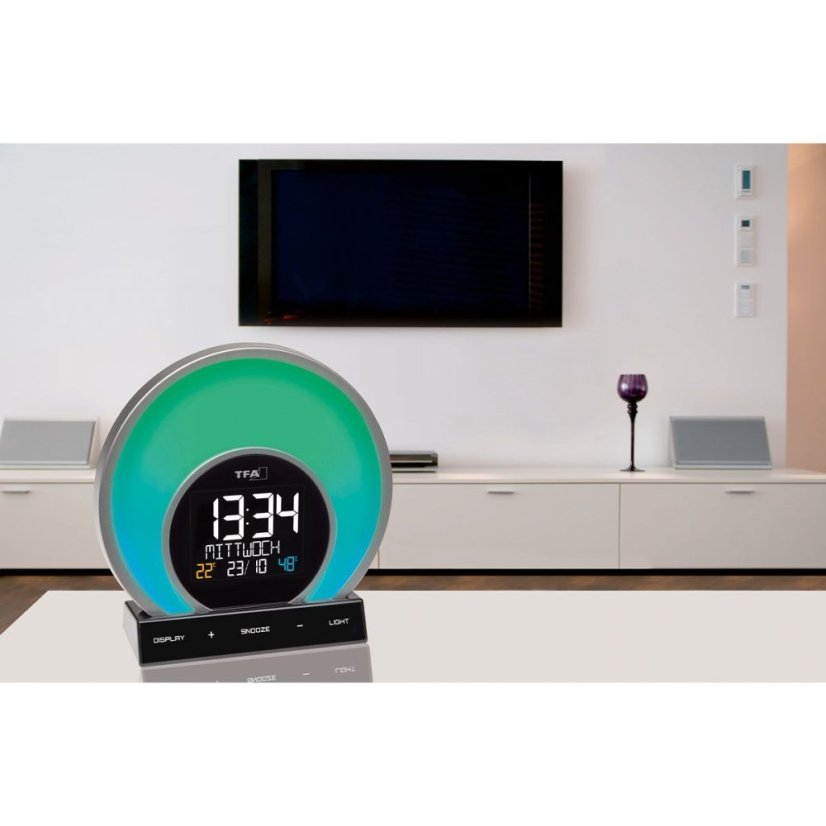 TFA 60.2026.01 - SOLUNA - Digitální budík s barevným podsvícením, teplotou a vlhkostí