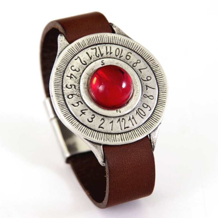 Náramkové sluneční hodiny Tempus - červený kámen - velikost L