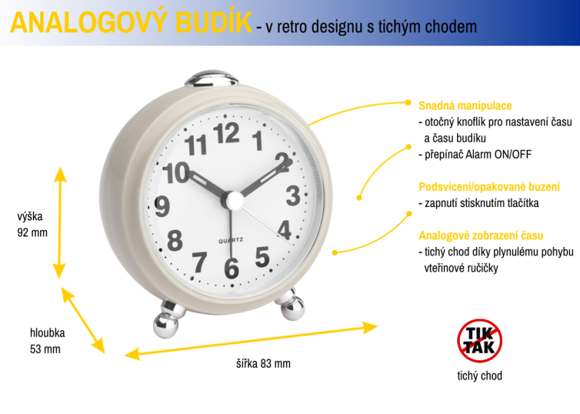 TFA 60.1030.09 - Elektronický analogový budík - béžový