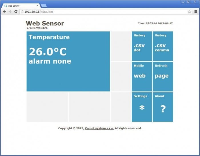 Comet T0510 - WebSensor - teploměr s výstupem Ethernet + kalibrační list