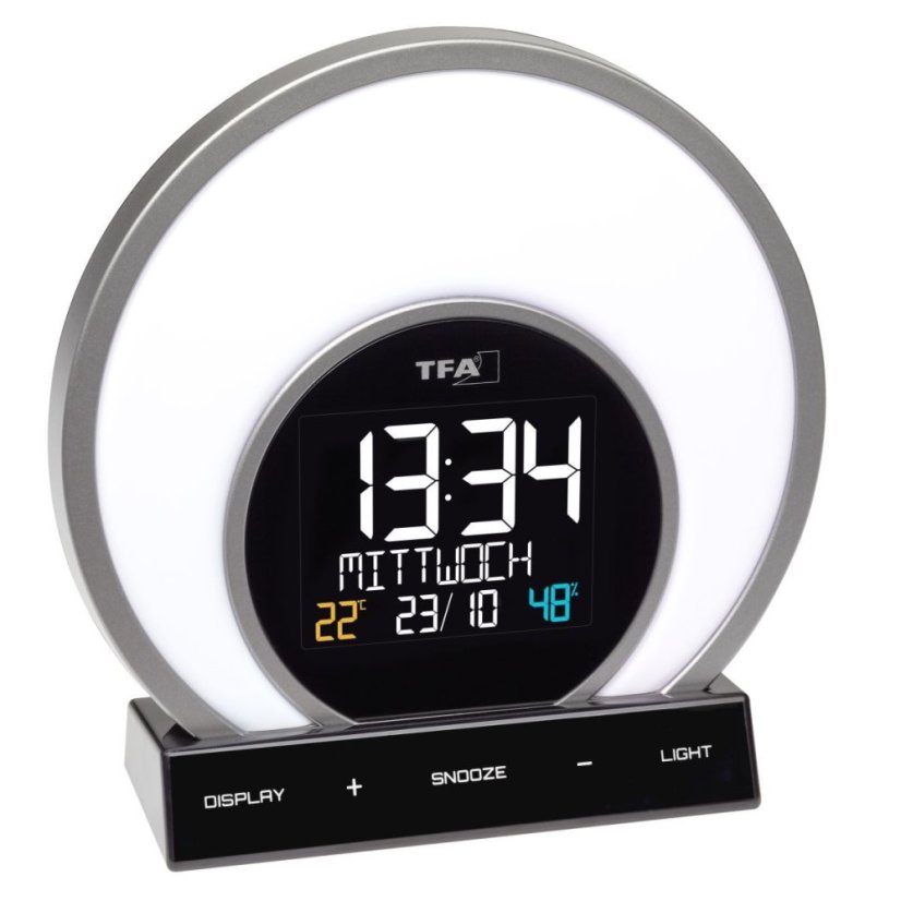 TFA 60.2026.01 - SOLUNA - Digitální budík s barevným podsvícením, teplotou a vlhkostí