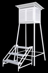 Velká Stevensonova meteorologická budka s kovovým stojanem a schody