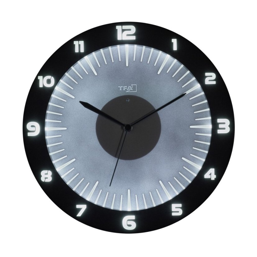TFA 60.3553.10 - rádiem řízené nástěnné hodiny s barevným osvětlením LUMOCLOCK
