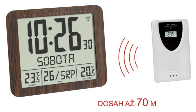 TFA 60.4518.08 - Nástěnné hodiny DCF s venkovním čidlem teploty a s českým dnem v týdnu