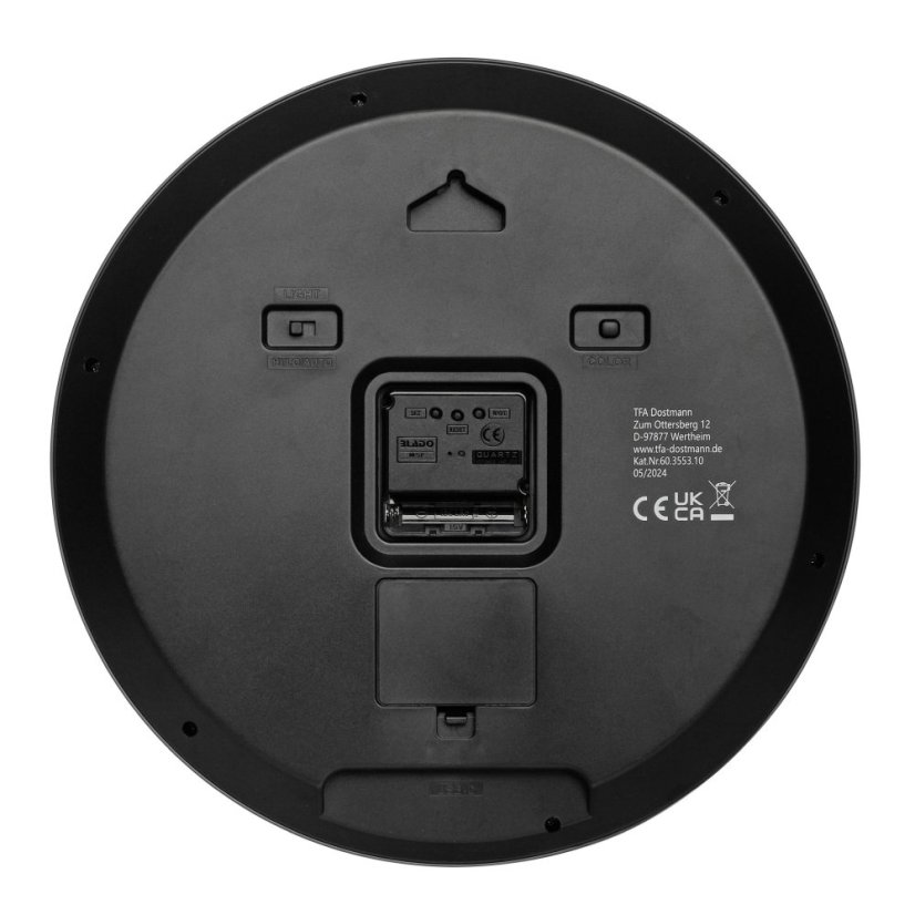 TFA 60.3553.10 - rádiem řízené nástěnné hodiny s barevným osvětlením LUMOCLOCK