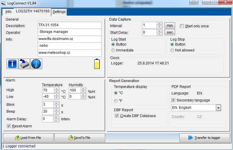 TFA 31.1054 - LOG32 TH - Datalogger pro měření teploty a vlhkosti s PDF výstupem a připojením USB