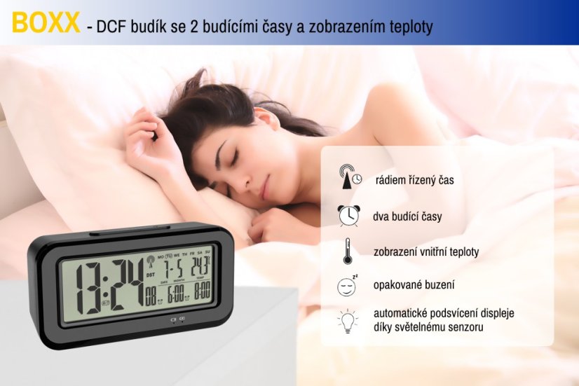TFA 60.2554.01 - BOXX - Rádiem řízený digitální budík s automatickým podsvícením