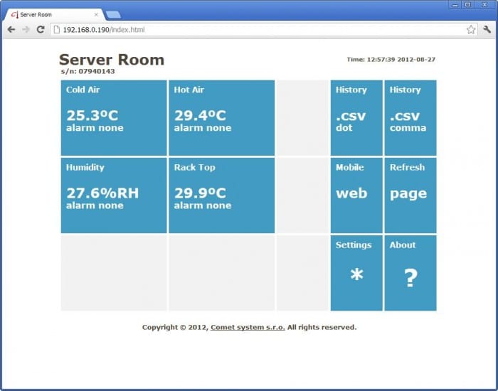 Comet P8541 - Web Sensor - čtyřkanálový snímač teploty a vlhkosti + kalibrační list