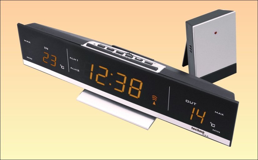 Digitální budík s bezdrátovým teploměrem WS 6810A - jantarové podsvícení