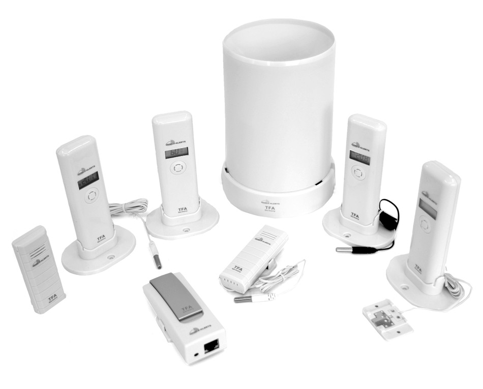 Modulární bezdrátový WiFi systém pro WeatherHub, různá čidla pro měření teploty, vlhkosti, srážek, rychlosti a směru větru