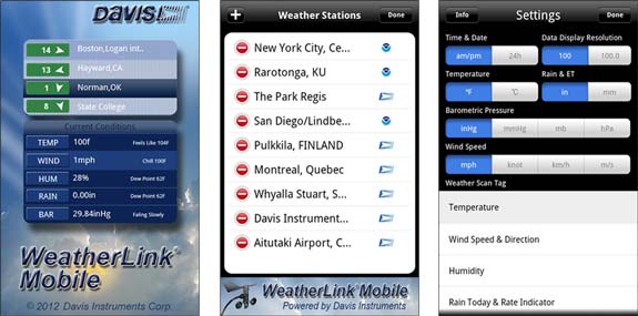 Náhled aplikací pro meteostanice Davis