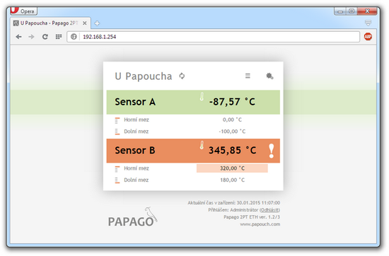 Papouch 2PT ETH webové rozhraní
