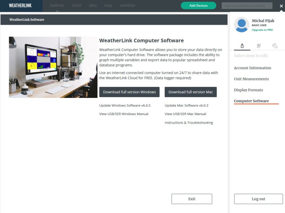 Náhled, kde stáhnout software pro meteostanice Davis